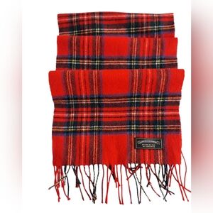 James Pringle Red Tartan Wool Scarf